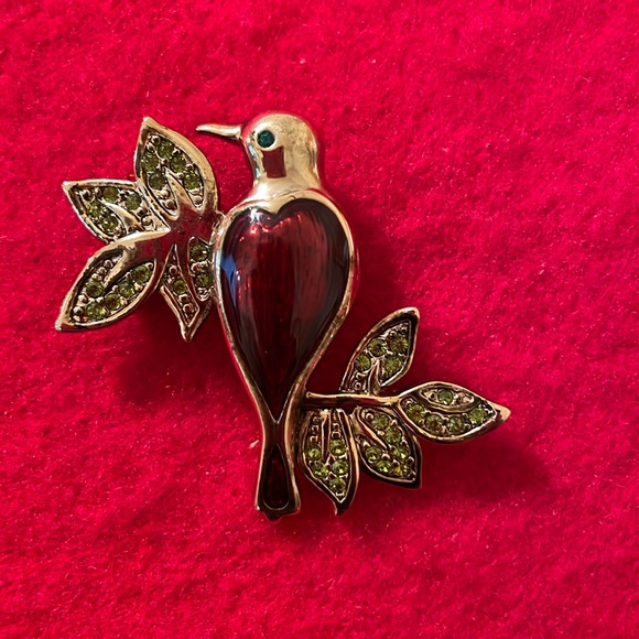 Vintage 1980’s Liz Claiborne Enamel and Rhinestone Bird Brooch- 2 1/4” x 2” - Picture 1 of 4